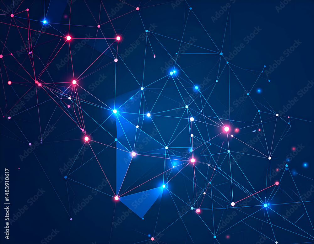 Aufkleber abstract network of glowing points and lines forming constellations on a dark blue background