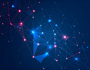 Fototapeta premium Abstract network of glowing points and lines forming constellations on a dark blue background