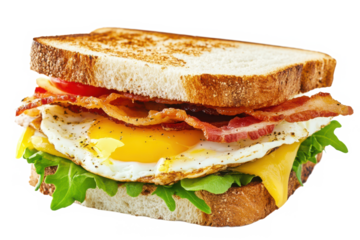 Delicious breakfast sandwich close up on transparent background