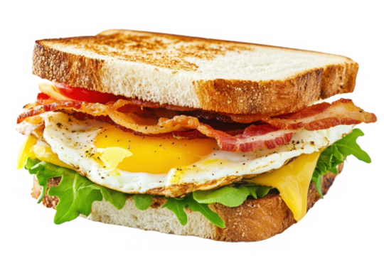 Delicious breakfast sandwich close up on transparent background - Powered by Adobe