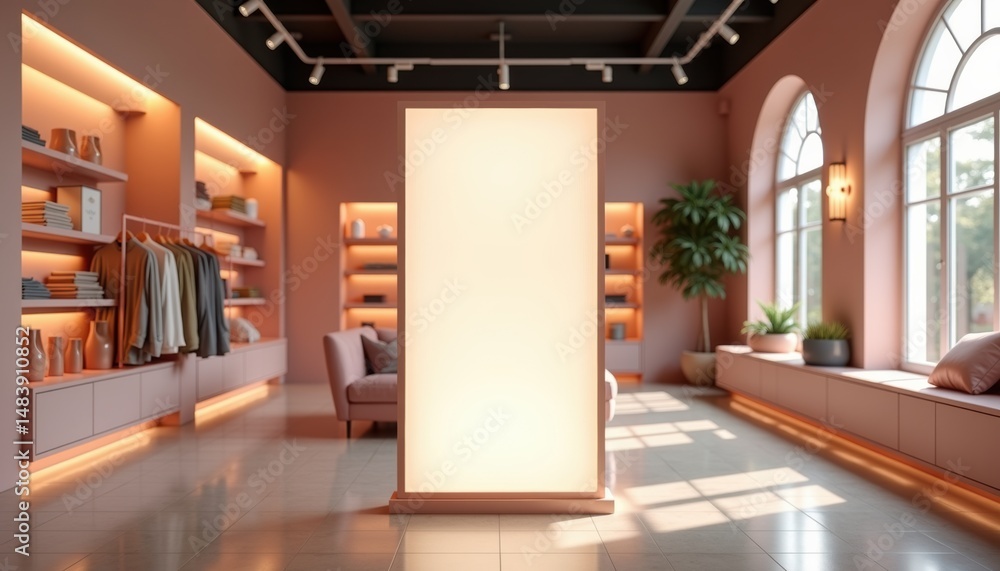 Aufkleber modern interior with illuminated display in stylish retail space