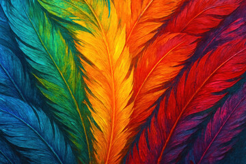 Colorful feathers painted on canvas.