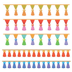 Colorful Indian-style tassel garlands in various colors and styles. Perfect for Diwali, wedding, party, cultural design accents 01
