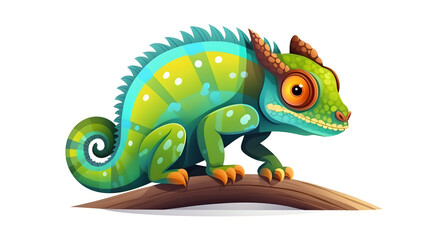 Colorful Chameleon Cartoon Vector Illustration Isolated on White Background