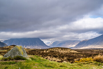 Mountains and Moors over Glen Etive Valley, Glencoe, Highlands, Scotland and Buachaille Etive Mòr, The Buachaille, Glen Etive, Highlands, Scotland, UK