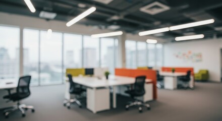 Fototapeta premium Modern Corporate Office Interior Design - Symbolizing collaboration, innovation, productivity, efficiency, and modern workspace. A blurred of a contemporary office
