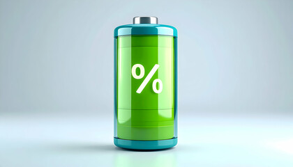 Green battery with percentage sign showcasing a fully charged energetic system