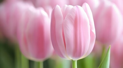 Fototapeta premium Closeup Pink Tulips Spring Flowers Soft Bloom