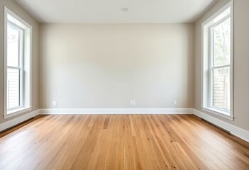 A empty room with hardwood floors and white walls.
