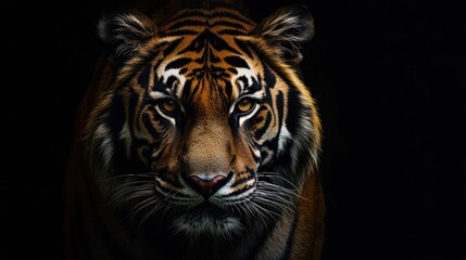 Fototapeta premium Intense gaze of a bengal tiger emerging from shadows with stunning detail
