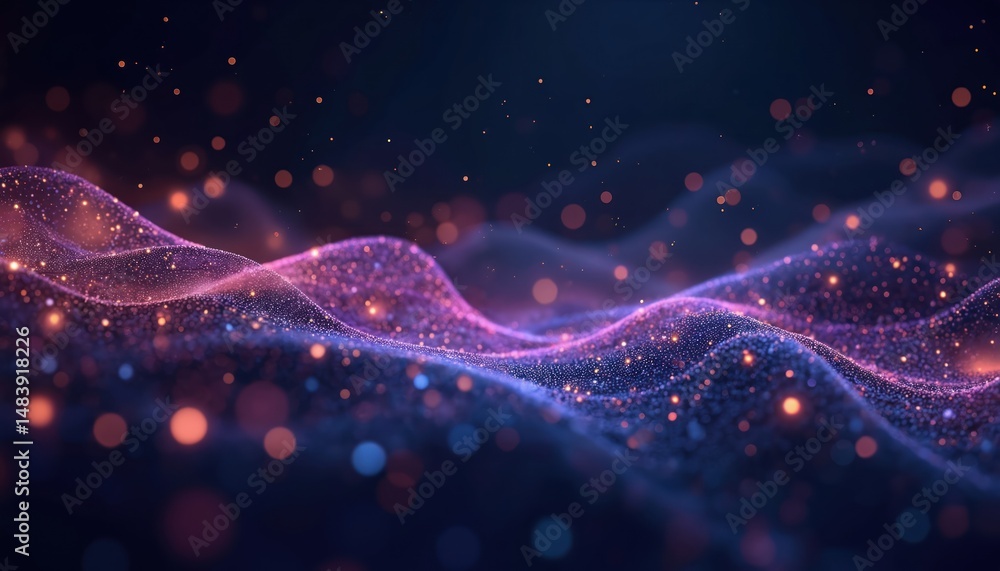 Poster abstract 3d illustration representing digital data flow, social network connections. lines dots conn