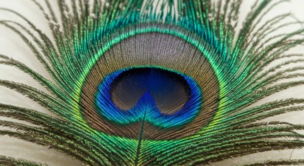 Obraz premium Peacock Feather Close Up - Vibrant peacock feather detail, showcasing iridescent colors and intricate patterns. A stunning example of natural beauty