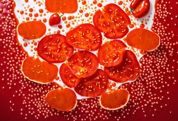 Fototapeta premium A bunch of red peppers sitting on top of ice.