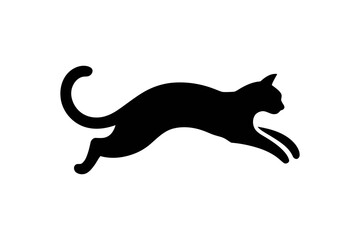 Black cat silhouette leaping feline animal design