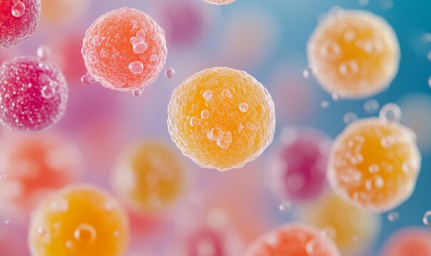 group of floating different kinds of microscopic bacteria or microbes for medical health tests or exams lab results or medicine scientific research and biology and microbiology concepts