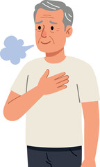 Elderly man holding chest with breath difficulty medical concern vector illustration 