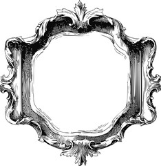 Baroque intricate black and white ornate picture frame, vintage engraving design. Vector illustration in sketch style