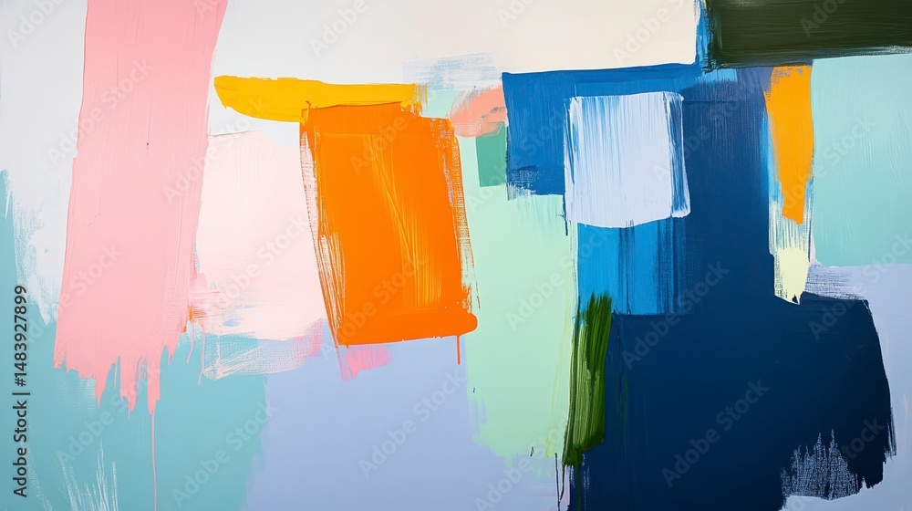Poster Abstract colorful painting with various shapes and textures.