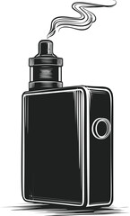 Obraz premium Monochrome illustration of a vape mod emitting vapor, minimalist design concept. Vector illustration in sketch style