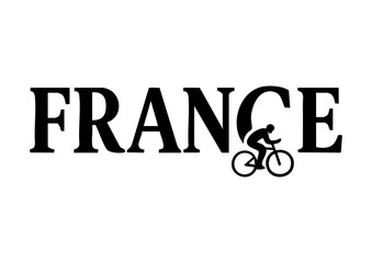 France letters negative space logo design with cyclist. creative typography monogram vector