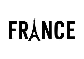 France letters negative space logo design with tower. creative typography monogram vector