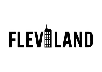Flevoland letters negative space logo design with tower. creative typography monogram vector