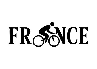 France letters negative space logo design with cyclist. creative typography monogram vector