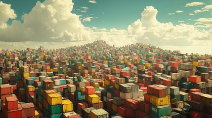 Obraz premium Vast Colorful Shipping Containers Under a Bright Blue Sky