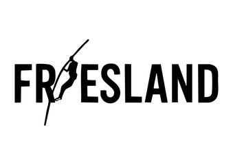 Friesland letters negative space logo design with ditch jumper. creative typography monogram vector