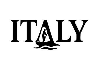 Italy letters negative space logo design with a rower. creative typography monogram vector