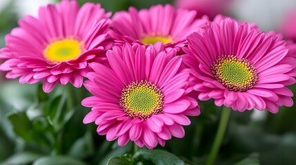 Closeup Vibrant Pink Gerbera Daisies Bouquet
