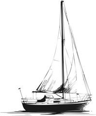 Sailboat line art illustration in black and white. Vector illustration in sketch style