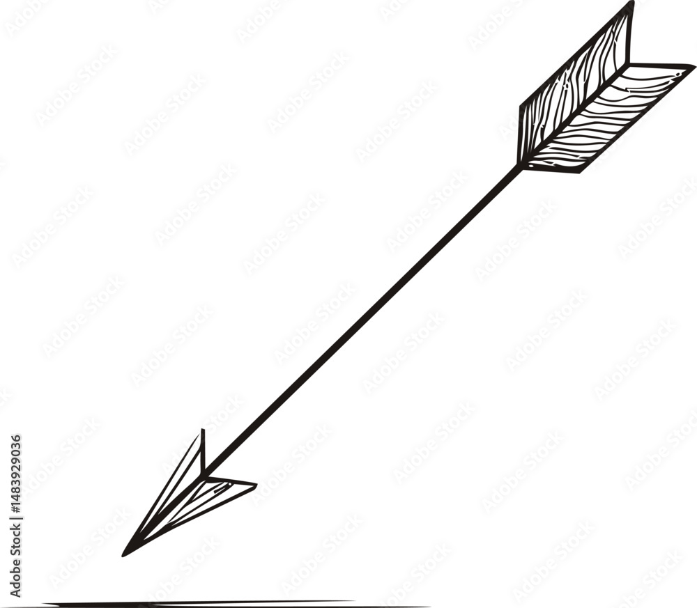 Poster black and white sketch of a downward pointing arrow in minimalist. vector illustration in sketch sty