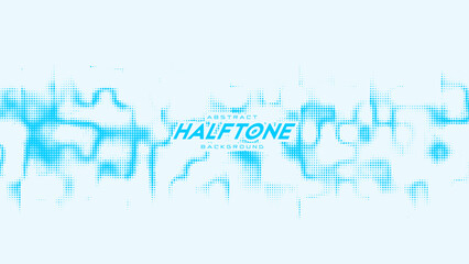 Abstract vector curled blue halftone sound wave. Scrathed dotted texture element.