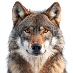 Fototapeta premium Close-up of wolf face isolated. Head front view. Generative AI