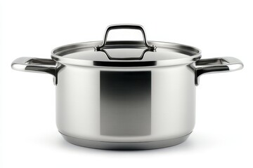 Stainless steel cooking pot for manti (manty, manta) isolated over white background with clipping path. Full Depth of field. Focus stacking, front view. PNG