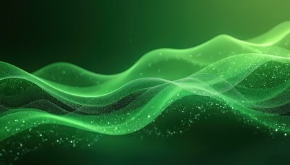 Abstract illustration of green waves, tech design. Minimalist wave background. Graphic design for digital project, website, presentation. Eco tech concept. Modern, sleek, innovative eco-friendly