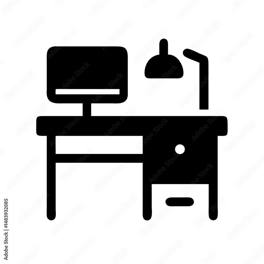 Poster workspace setup icon for remote work and digital professions on white background