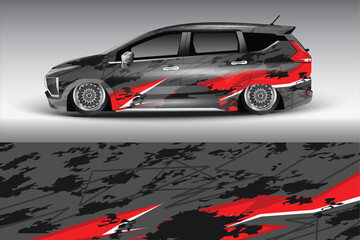 Stylish modified car with unique paint design on display