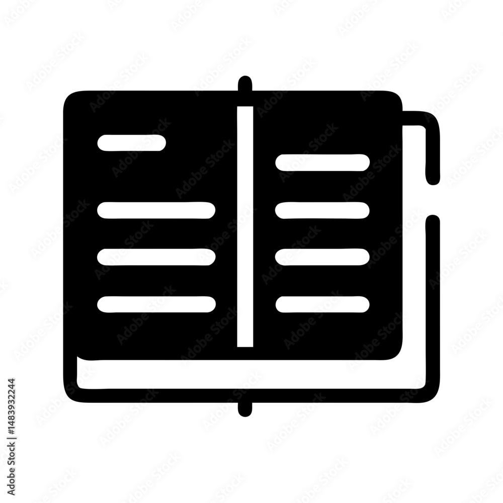 Poster open notebook icon for remote work and digital professions on white background