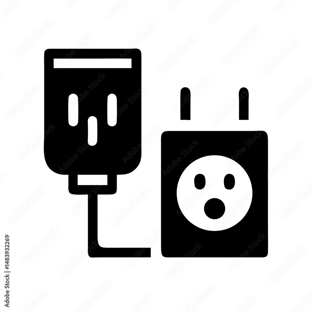 Poster plug and socket icon for remote work and digital professions on white background