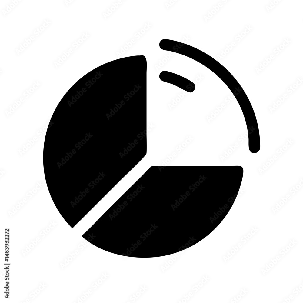 Poster pie chart icon for remote work and digital professions on white background