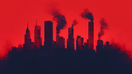 Fototapeta premium stylized red city skyline smoke