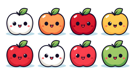 Colorful Cute Apple Kawaii Funny Fruit Vector Illustration for Design Projects