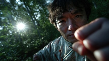 Man focusing outdoor