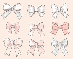 Set of decorative bows in various sizes and colors