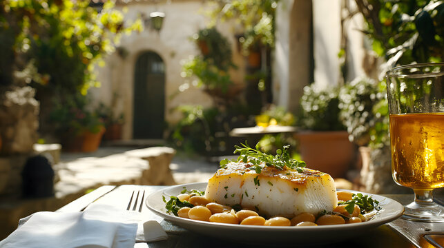 Empedrat Catal?n, Cold Bean and Cod Salad, served with tender beans, salt cod, and olive oil dressing