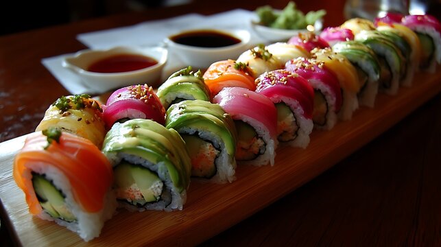 Colorful Sushi Rolls with Assorted Toppings
