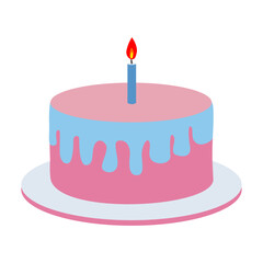 Birthday Cake with One Candle Illustration