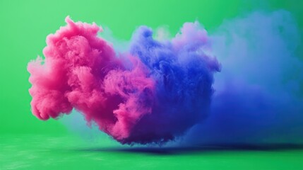 Colorful Smoke Clouds Merging on Vibrant Green Backdrop, Abstract Vision